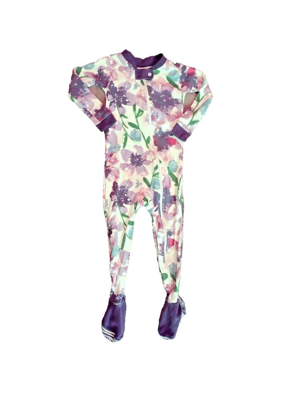 Burt's Bees Baby Organic Cotton Footed Pajamas Purple Watercolor Floral Sleeper